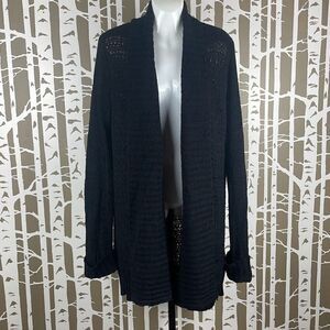 Venue Ribbon Knit Open Front Longline Cardigan Sweater 1X